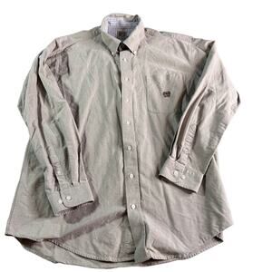 Cinch Men's Button Down Oxford Shirt Large Beige Long Sleeve Embroidered Logo